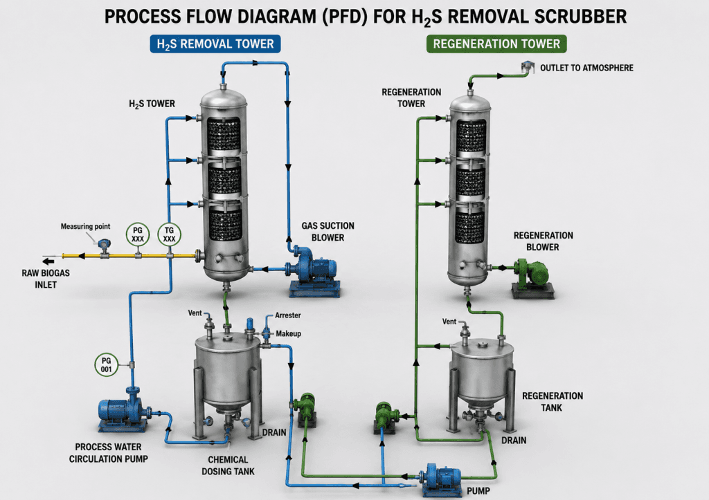 Caustic NaOH H2S Scrubber process diagram